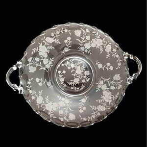Vintage Fostoria Glass 9 1/2" Camelia Two Handled Platter Etched Floral Design